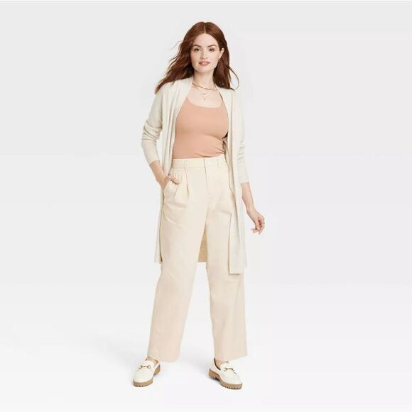 Women's High-Rise Pleat Front Straight Chino Pants - a New Day Cream 17 - Picture 1 of 4